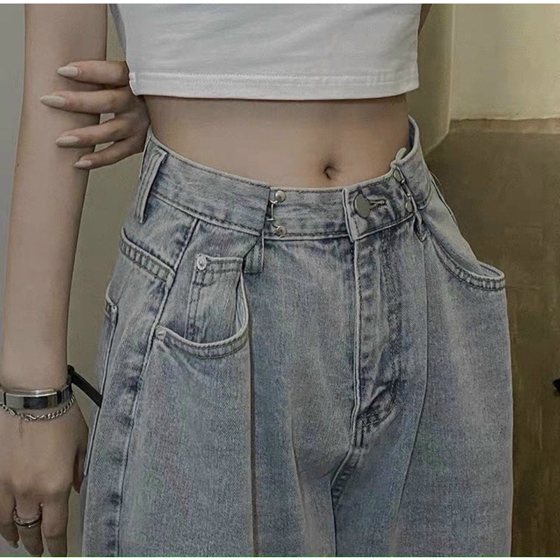 Quần jean ống rộng nẹp cài eo,quần bò dáng suông cullotest cạp cao hách dáng,quan jeans ống xuông-MINXY SHOP | BigBuy360 - bigbuy360.vn