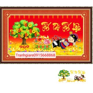 Tranh đính đá thần tài cây tài lộc -tấn lộc tấn tài tuyệt đẹp
