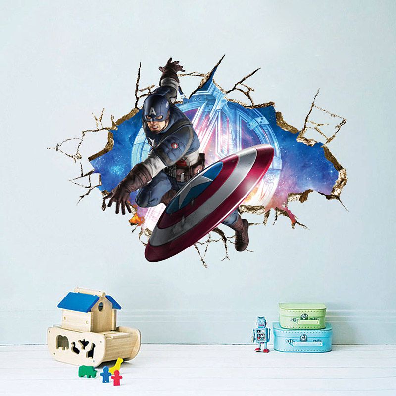Decal dán tường Họa Tiết 3D Hình Siêu Anh Hùng Avengers Hoạt Hình Dùng Trang Trí Phòng Cho Trẻ Nhỏ