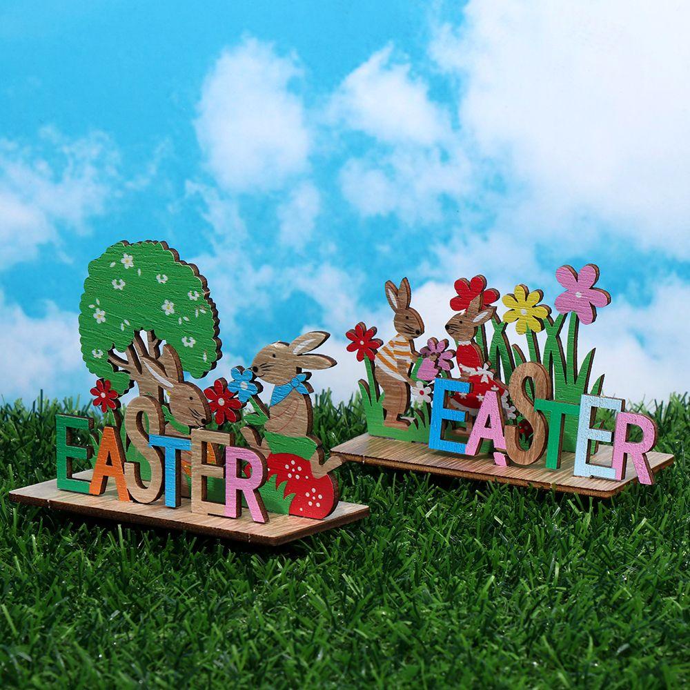 Phụ Kiện Trang Trí Thủ Công Hình Thỏ Phục Sinh 3D Bằng Gỗ Mới