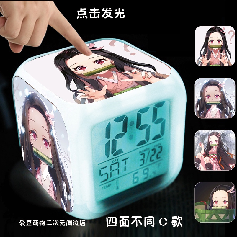 Đồng Hồ Báo Thức Có Đèn LED Nhiều Màu Tùy Chọn Hình Anime Nezuko Tanjirou My Wife Zenitsu Cho Học Sinh