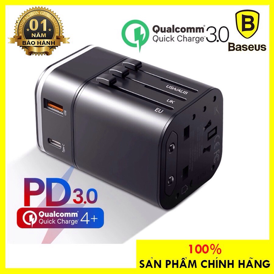 [Bh 12 Tháng] Bộ sạc nhanh du lịch đa năng Baseus Removable 2 in 1 Universal Travel Adapter PPS Quick Charger Edition