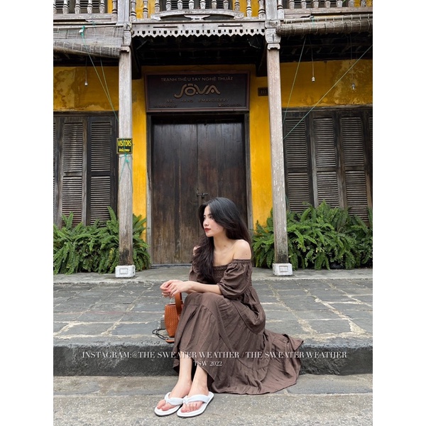 Váy đũi trễ vai bo chun xòe tầng the.sweaterweather TSW (ảnh thật)