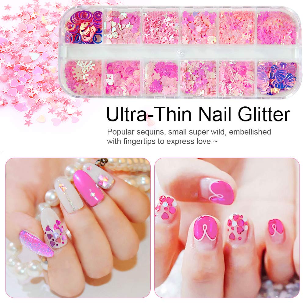 Hộp 12 Hộp Hạt Kim Sa / Trái Tim 3D Trang Trí Móng Tay