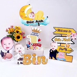 Set chibi trang trí sinh nhật thôi nôi đầy tháng bé trai bé gái bin