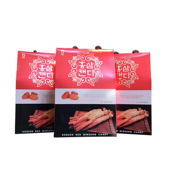 Kẹo Hồng Sâm Sobaek Korea Red Ginseng Hộp 200g - 34 Viên; Quà Biếu Sang Trọng; Kẹo Sâm Tốt Cho Sức Khỏe