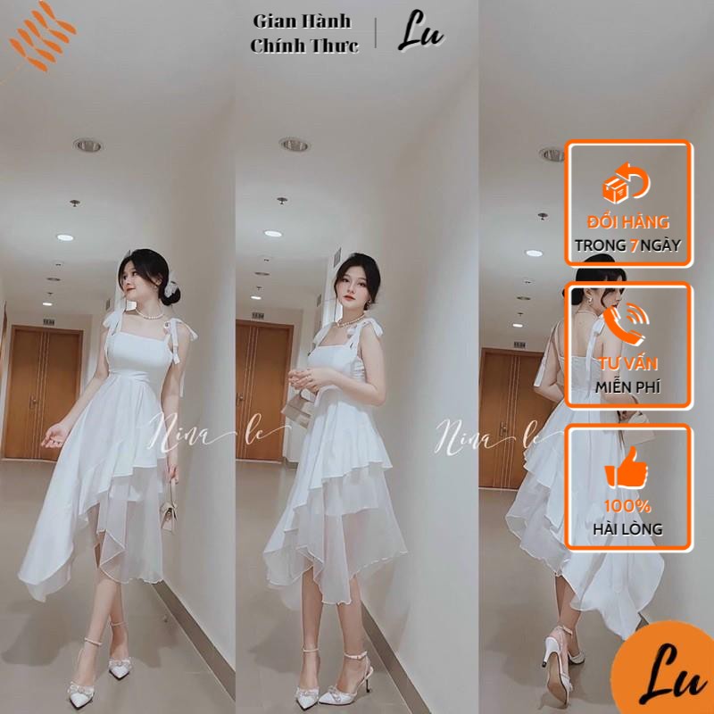 Đầm Xoè Tiểu thư LuShopvn Váy Hai Dây Phối Lưới Xéo Tà May 2 Lớp hợp với Dự Tiệc Dạo Phố Đi Chơi Hàng Cao Cấp Giá Tốt