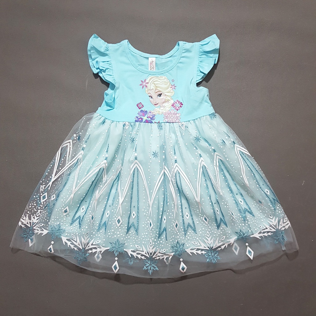 Đầm thun chân voan bông tuyết công chúa elsa cho bé gái