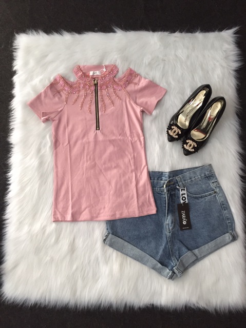 ÁO THUN HỞ VAI ĐÍNH HẠT PHALÊ