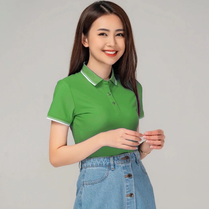 Áo Polo Nữ Madela Cổ Viền Phối Kẻ Sang Trọng, Polo Nữ Công Sở Ngắn Tay Chất Thun Trơn Nhiều Màu
