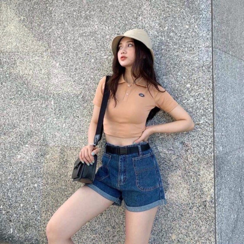 Áo Croptop Cổ Trụ POLO Tay Ngắn Dáng Ôm Nhẹ Ulzzang, Áo Thun Croptop Có Cổ (4 Màu) Lan..shop
