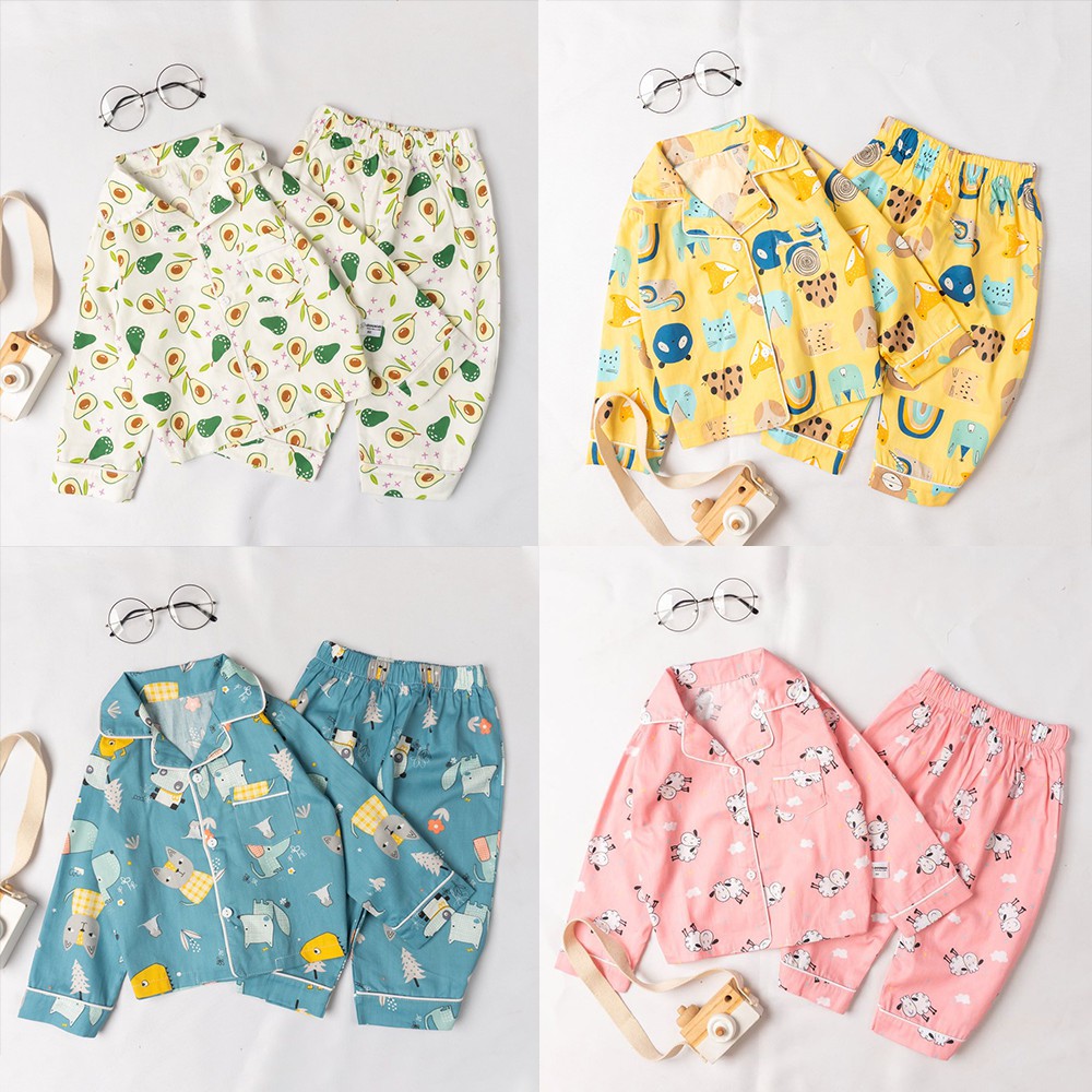 Bộ đồ ngủ rời pijama dài tay chất liệu cotton - họa tiết đáng yêu cho bé