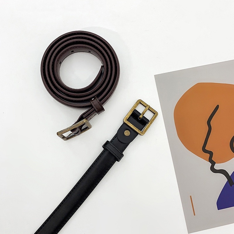 Thắt lưng nữ nam mặt đồng chữ nhật TL027 bản nhỏ 2.3cm Meo shop - Dây nịt nữ da đẹp may viền mặt đồng kiểu đơn giản
