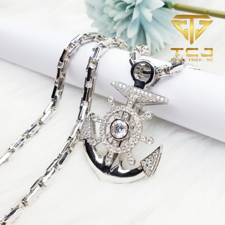 Bộ dây chuyền nam bạc ý xi vàng trắng thiết kế mỏ neo MN002-DN0010 5.5 Trang sức Toàn Cầu TCJ