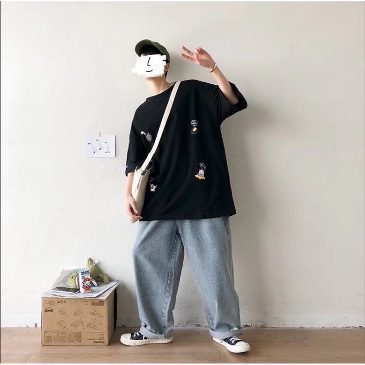 áo thun nam phong cách Hàn Quốc áo thun tay lỡ tiếng Nhật unisex áo phông form rộng đen áo phông áo thun kiểu nữ áo thun thể thao nam
