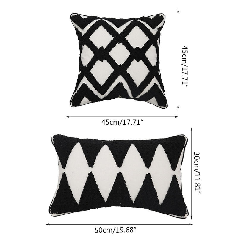 Xiangbao Vỏ Gối Dệt Tufted Hình Học Kẻ Sọc Caro Phong Cách Morocco Boho Màu Trắng Đen Co