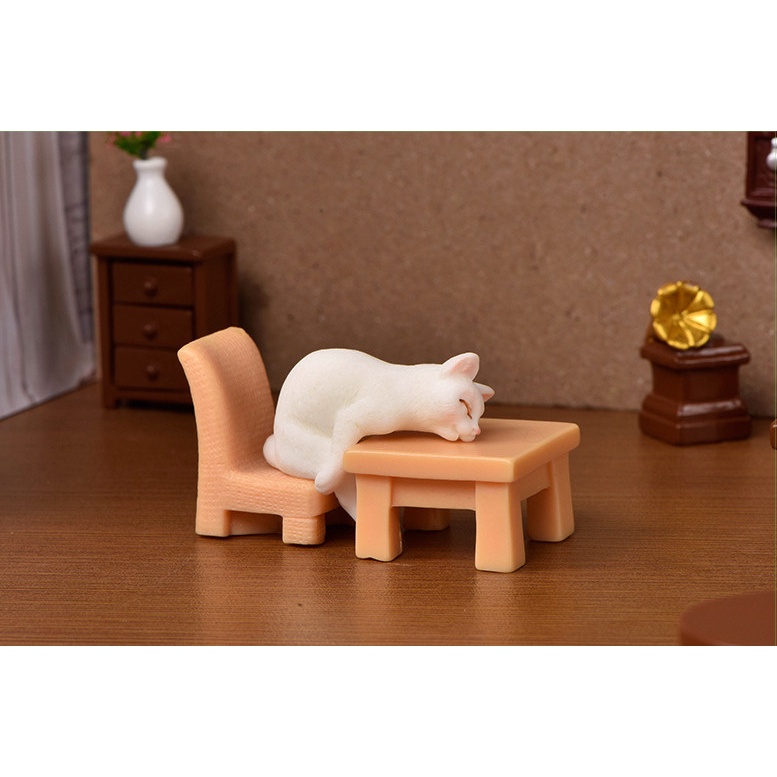 Mô hình mèo lười học, mèo ngủ gật cute trang trí tiểu cảnh, terrarium chậu cây