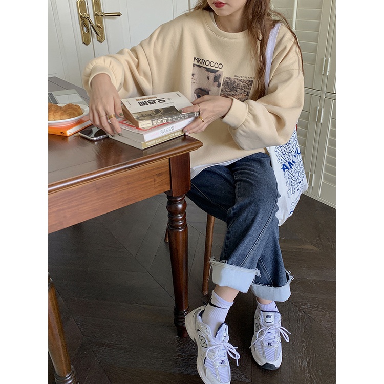 Quần Jean Ống rộng nữ Retro Lưng cao Dáng suông Hàn Quốc Quần bò nữ Cạp cao Ulzzang Thời trang