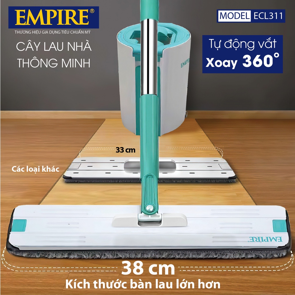 Bộ lau nhà hai ngăn nước sạch nước thông minh tự động vắt gồm 02 miếng bông lau EMPIRE ECL311