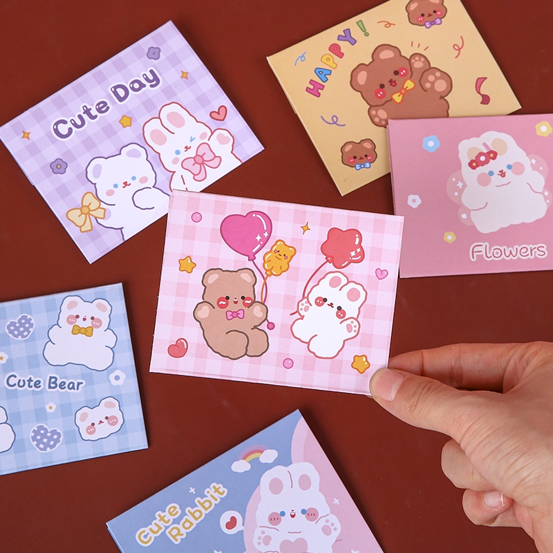 Set 6 thiệp chúc mừng hình gấu và thỏ hoạt hình