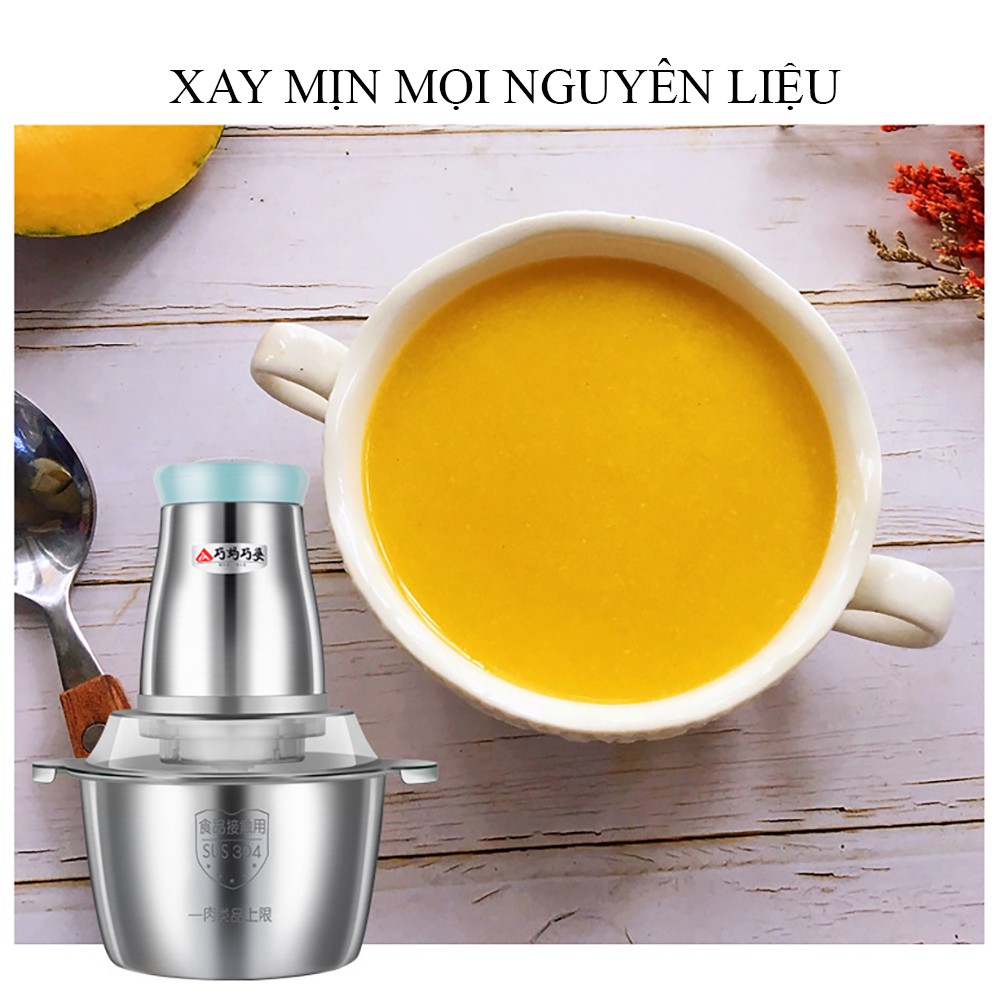 Máy xay thịt đa năng thiết kế 4 lưỡi dao kép thép không gỉ. Bảo hành 2 năm