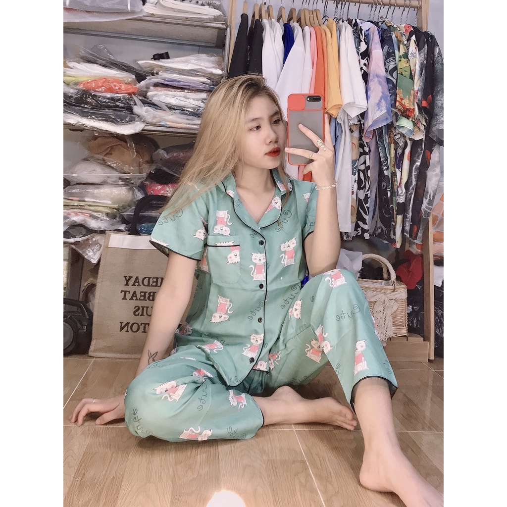 Pijama kate thái quần dài, lửng freesize dưới 62kg trẻ trung, đồ bộ mặc nhà nữ áo cộc xinh xắn - LUXCY Store