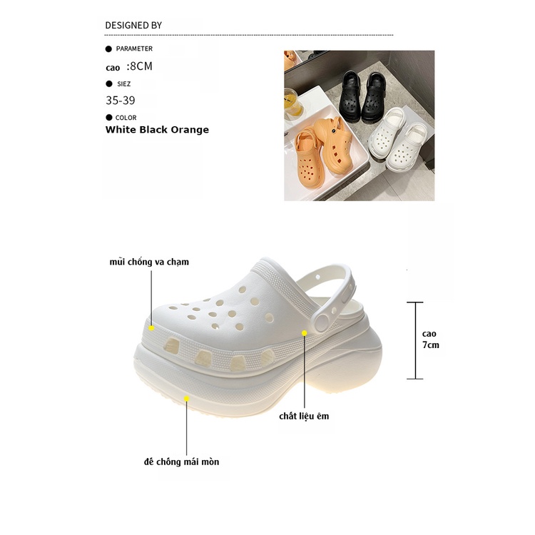 Dép Sục Nam Nữ Hàn Quốc Quai Ngang Chống Trơn - Dép Cross cao 7cm Đi Mưa Siêu Bền kèm stick siêu cute
