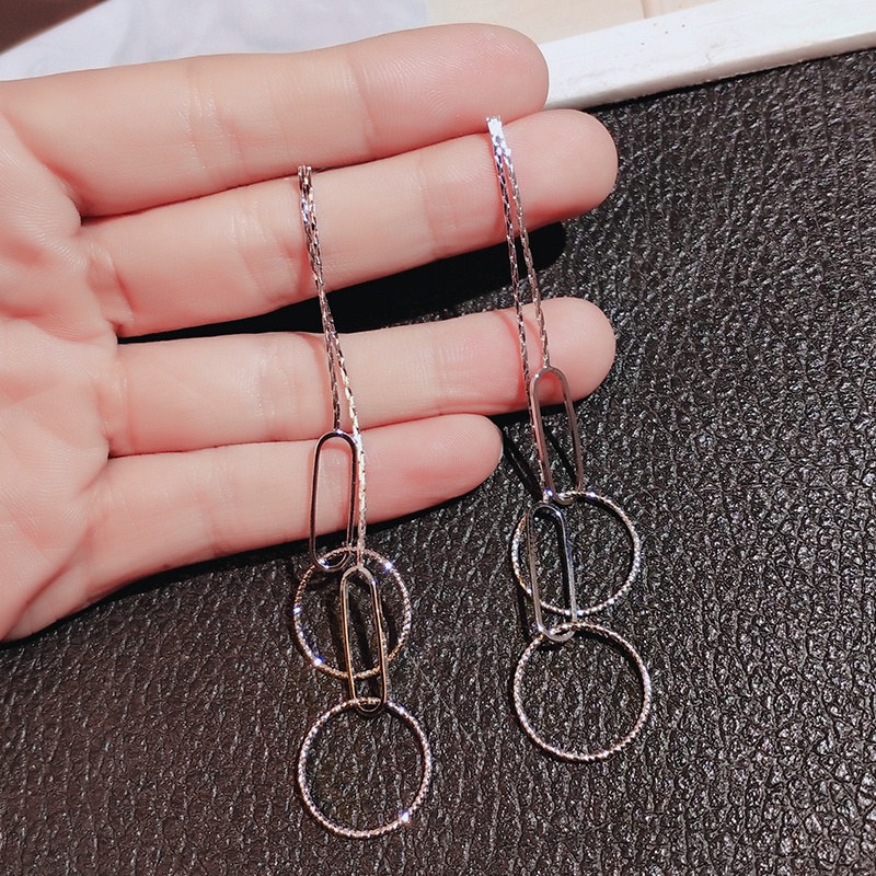 JIUDUOLAN Đôi khuyên tai dài tua rua màu bạc thời trang cho nữ