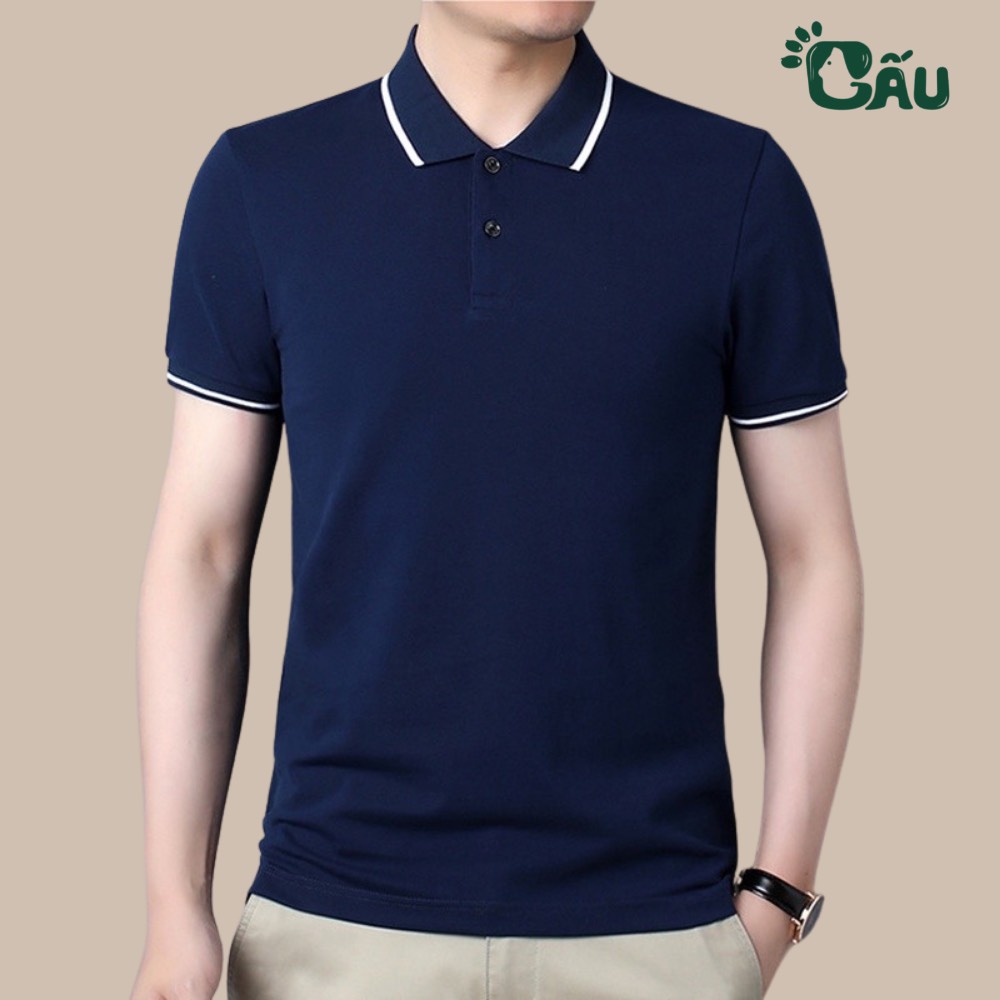 Áo thun Polo GẤU194 vải cá sấu Viền poly thoáng mát, co dãn 4 chiều, sang trọng lịch lãm, form gerular fit - 1 Sọc