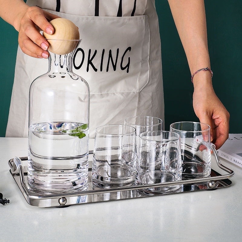 Bộ bình nước thủy tinh màu hổ phách, màu amber, màu trong suốt kèm khay sang trọng