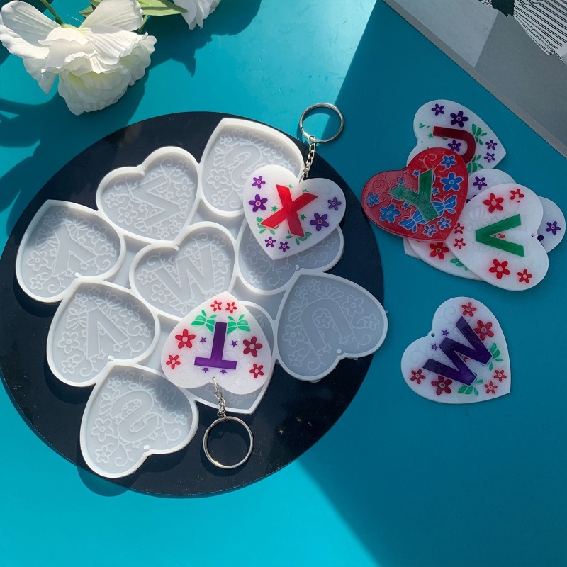 Sa Khuôn Silicon Làm Móc Khóa / Bông Tai DIY Hình Trái Tim / Chữ Cái Tiếng Anh