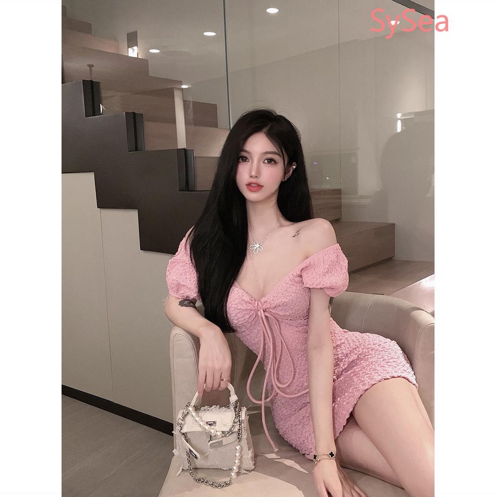 Đầm trễ vai tay phồng ôm dáng vừa vặn thời trang mùa hè quyến rũ dành cho nữ sexy
