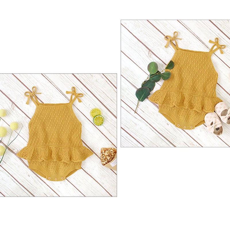 Áo Liền Quần Bằng Len Không Tay Phối Bèo Thời Trang Mùa Hè Cho Bé Gái