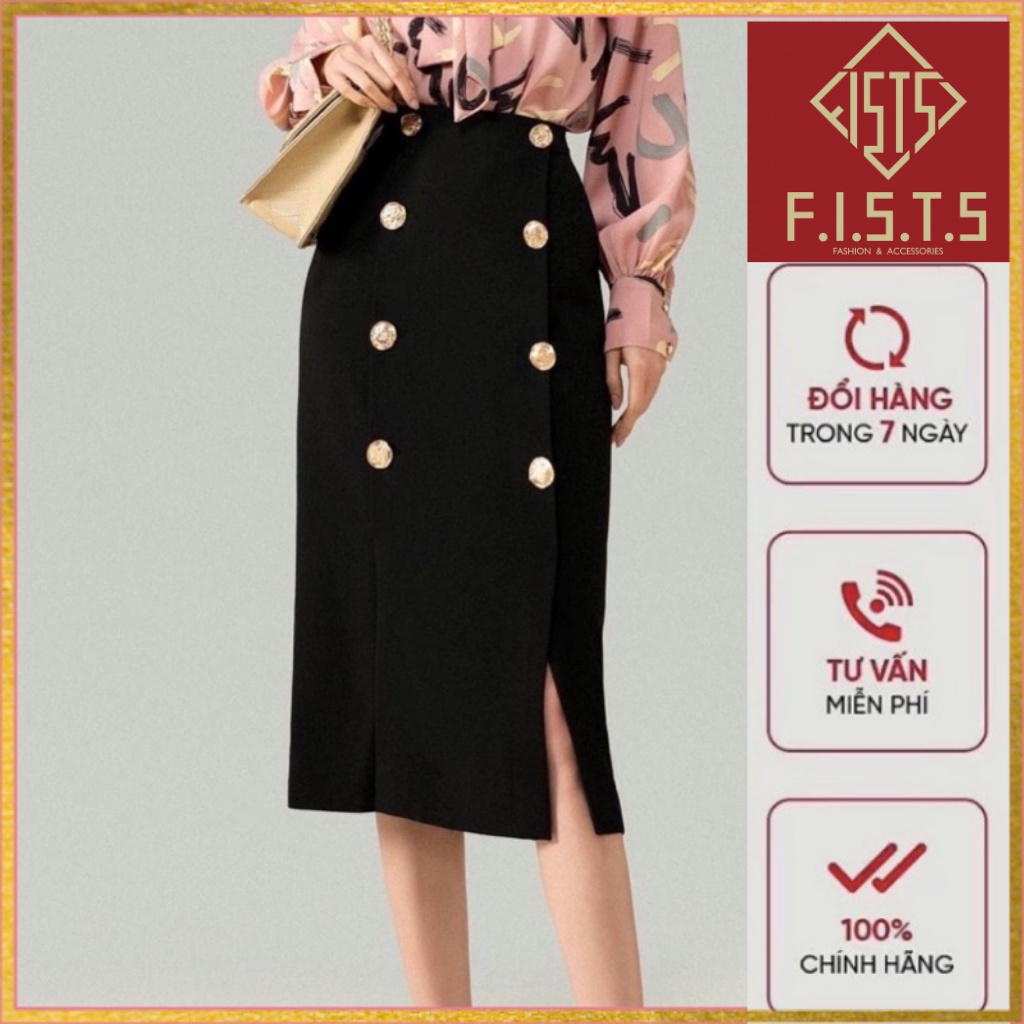 Chân váy bút chì dài màu đen F280 đính cúc kim loại dễ mặc và phối đồ thời trang dùng đi chơi hoặc công sở, có BIGSIZE