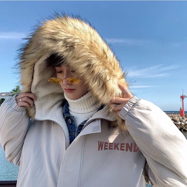 [ORDER-CÓ BIG SIZE] Áo khoác phao kaki unisex mũ lông lót lông cừu in chữ WEEKEND siêu dày siêu ấm ulzzang hàn quốc