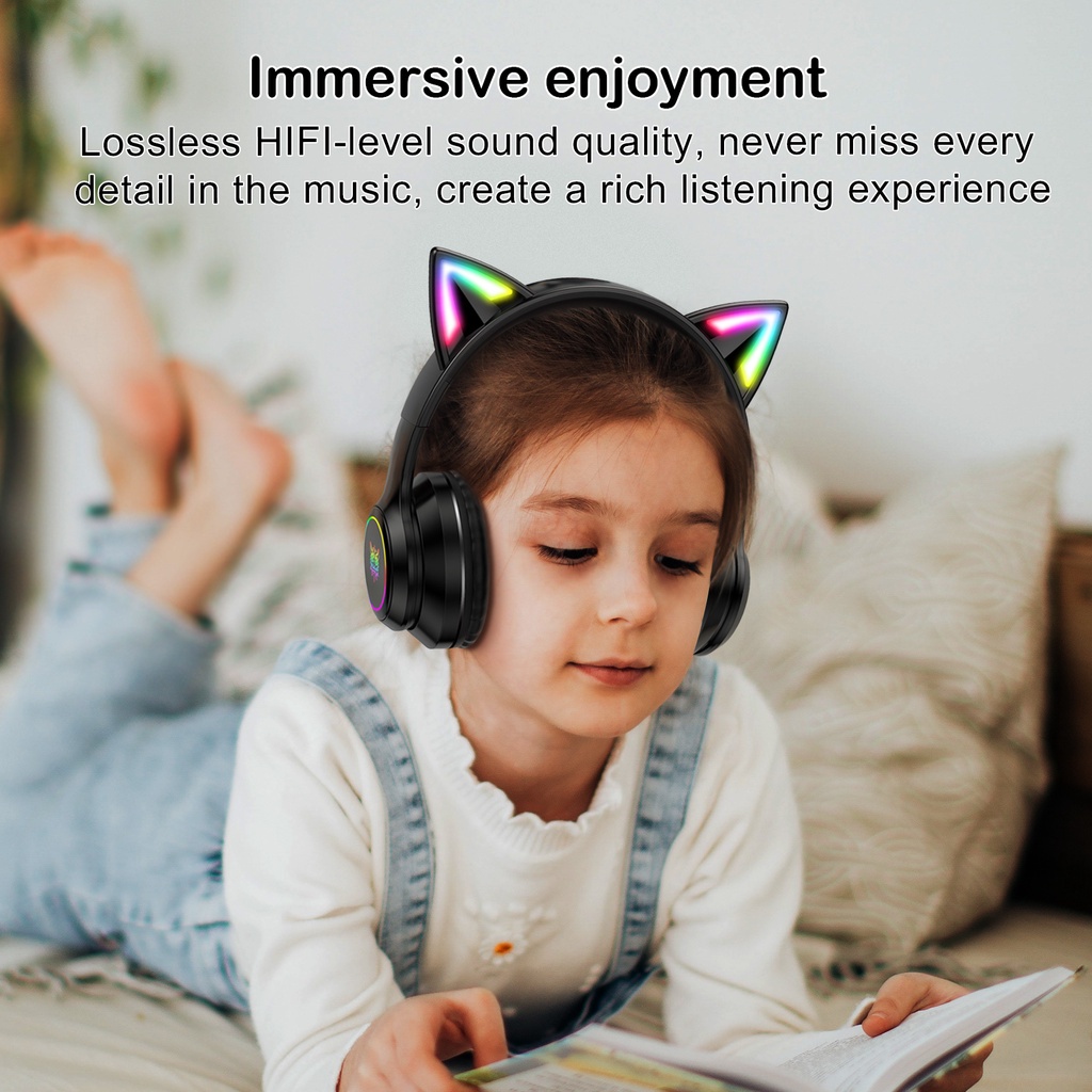 Tai nghe chơi game không dây Bluetooth tai mèo ONIKUMA B20 Đen với micrô có thể thu vào đèn RGB