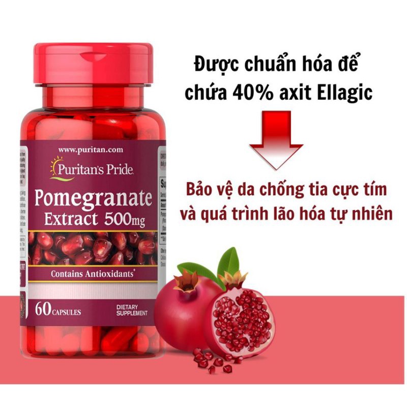 Viên uống chống nắng nội sinh, mờ nám, trắng da lựu Pomegranate Extract Puritan's pride