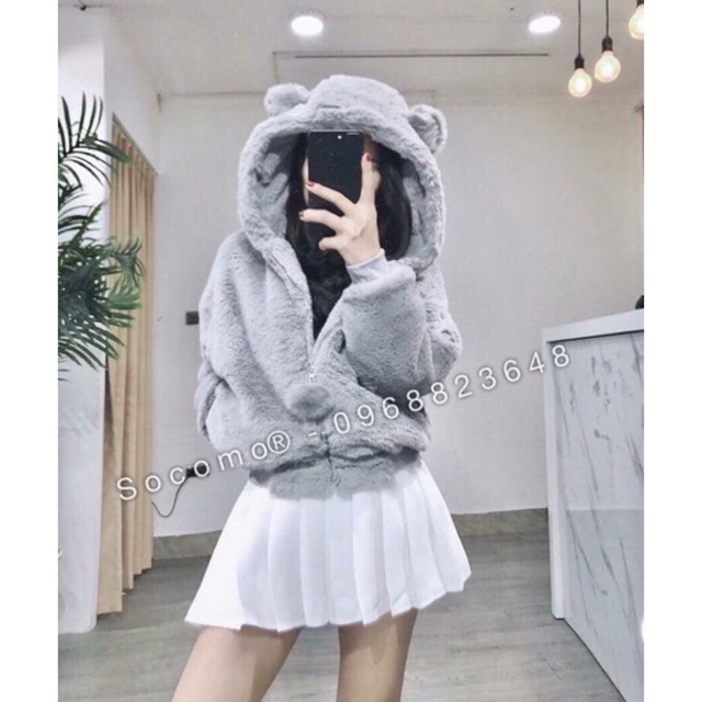 Áo khoác lông mũ tai gấu quảng châu loại 1