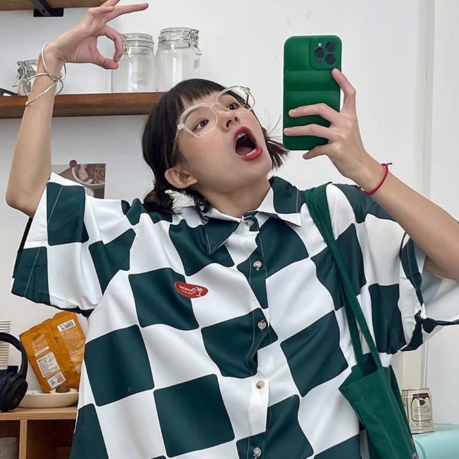 Áo Sơ Mi Cổ Vuông Tay Ngắn Dáng Rộng Phong Cách Hip hop Hàn Quốc Thời Trang Cho Nam Và Nữ