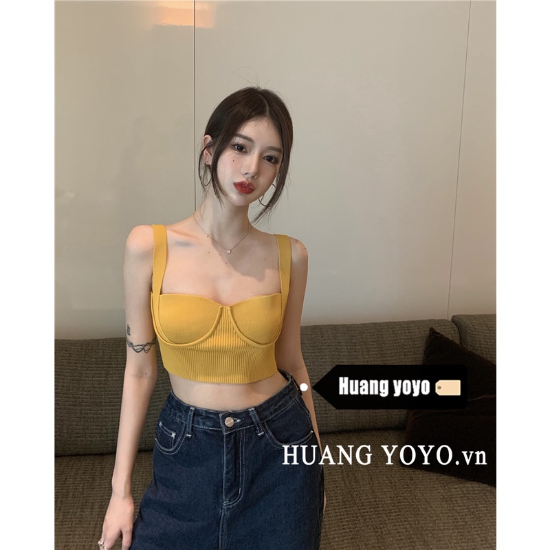 HUANG YOYO Áo Dệt Kim Hai Dây Màu Trơn Quyến Rũ Thời Trang Phong Cách Hàn Quốc Cho Nữ