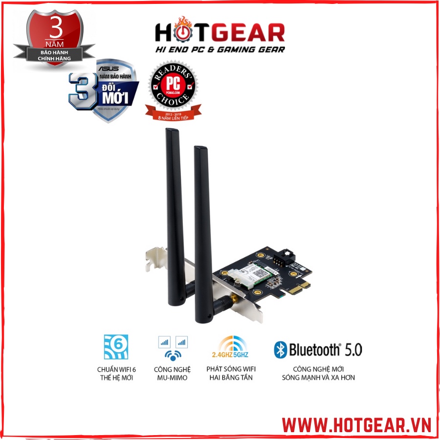 [Mã 99ELHA giảm 7% đơn 300K] Card mạng PCIe WiFi 6 ASUS PCE-AX3000 Chuẩn AX3000 - Hàng chính hãng