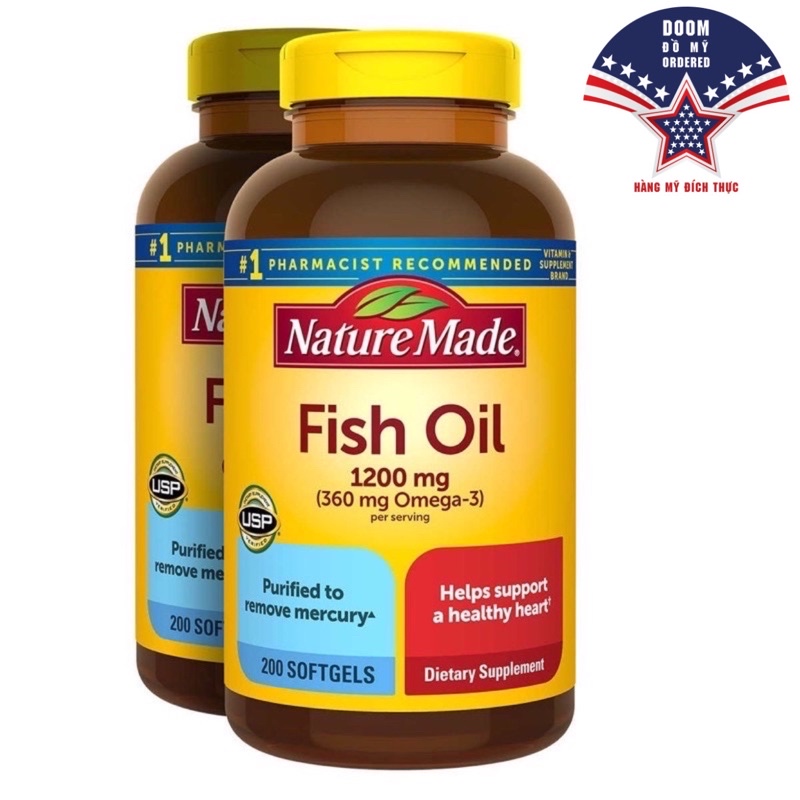 Dầu cá Nature Made 0mega3 Fish Oil 1200mg 200 Viên HÀNG MỸ