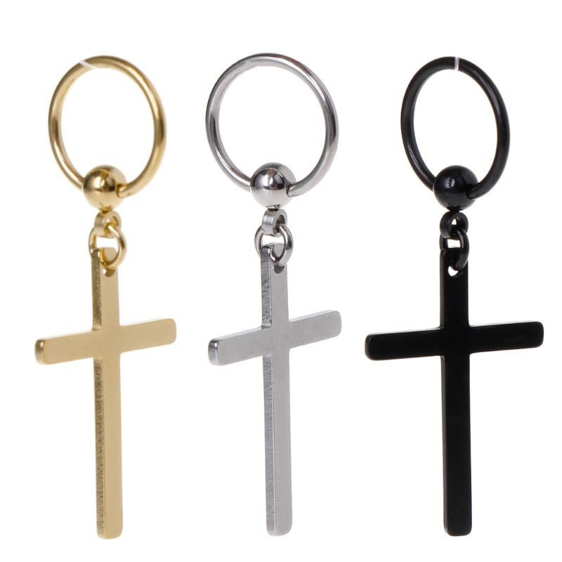 Khuyên Tai Mặt Thánh Giá Thả Dài Đơn Giản Cho Nam Và Nữ