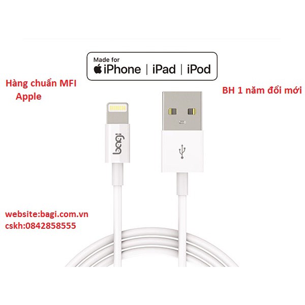 Cáp sạc Lightning MFi Basic Cho Iphone/Ipod/Ipad – Chuẩn MFI Bagi