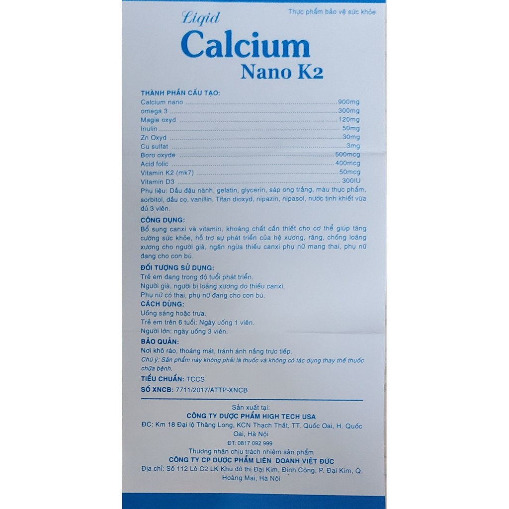 Viên uống bổ sung Calcium Nano K2 bổ sung calci, vitamin D3 ngăn ngừa thiếu hụt canxi - Chai 30 viên | BigBuy360 - bigbuy360.vn