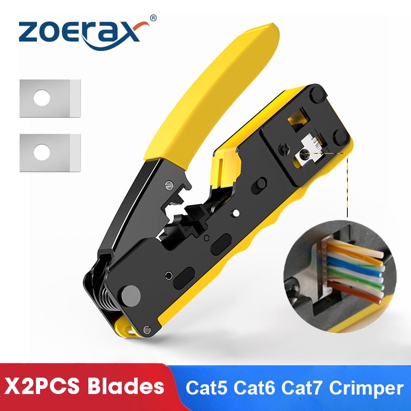 Đi qua Crimper cho đầu nối mạng CAT5 / 5e CAT6 CAT6a CAT7 Phích cắm mô-đun được bảo vệ RJ45 RJ12 RJ11 Truyền qua công cụ uốn Cắt dải và uốn tất cả trong một