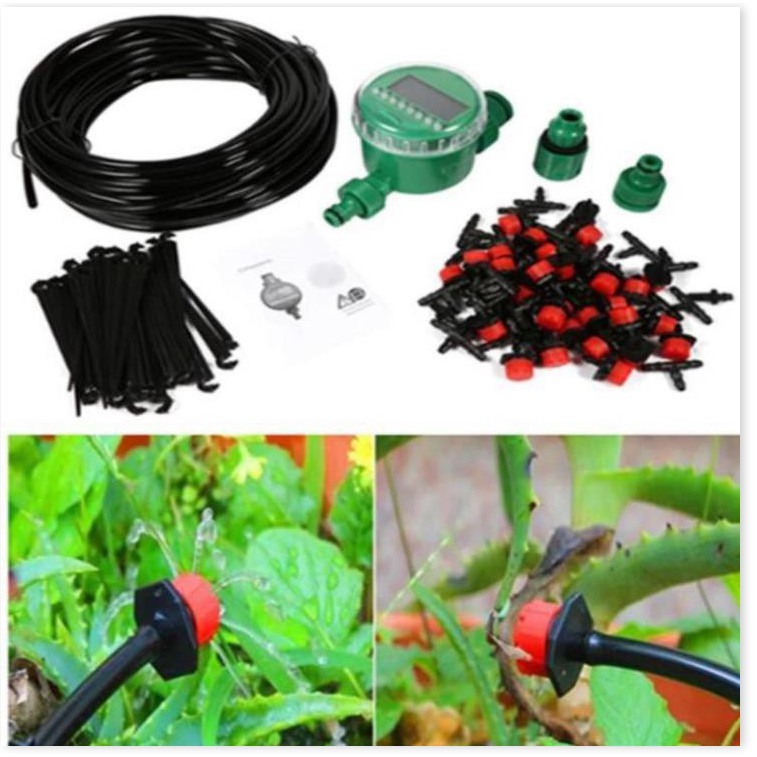 Combo bộ tưới cây tự động gồm 30 đầu tưới nhỏ giọt, 25m dây dẫn nước, 01 đồng hộ đặt thời gian tưới tự động và phụ kiện