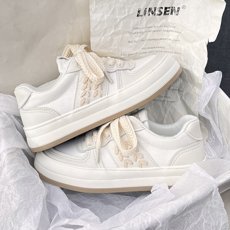CÓ SẴN HÀNG CAO CẤP CÓ LOGO - Giày thể thao SNEAKER ulzzang dây giày tạo kiểu cột nơ đế viền nâu đế bánh mì êm chân