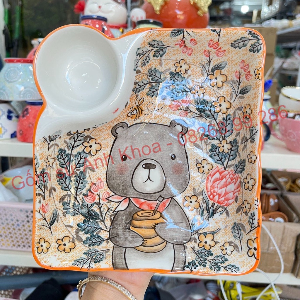 Bát Đĩa sứ Decor Chén Dĩa Sứ Dễ Thương Cute Cao Cấp cực kỳ xinh yêu Đĩa kèm ngăn chấm, trang trí món ăn cực đẹp