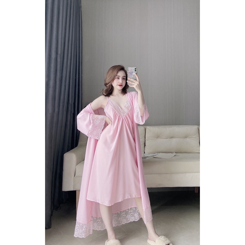 Combo áo choàng ngủ 3 món váy, áo choàng, quần chíp vải chiffon cao cấp - 𝑲𝒉𝒐 𝒔𝒊̉ 𝑺𝒂̀𝒊 𝑮𝒐̀𝒏 | BigBuy360 - bigbuy360.vn